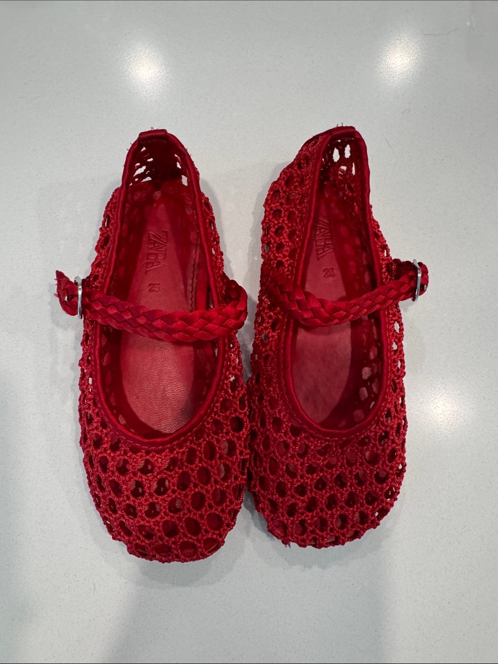 Red Crochet Mary Jane Kids Shoes - ZaraKids